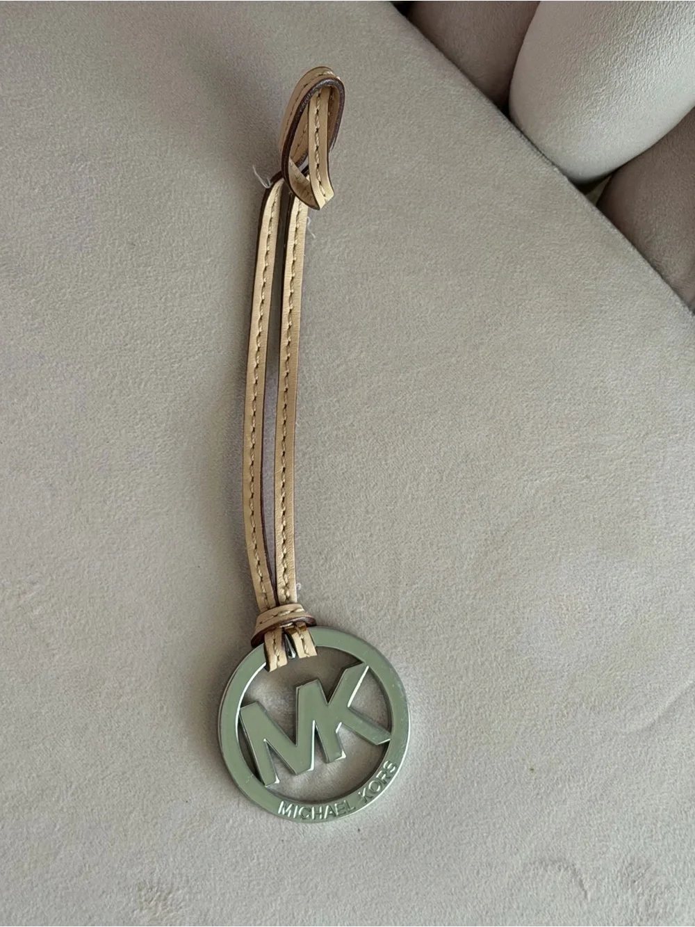 Michael Kors Tan Leather Strap with Silver MK Logo Charm